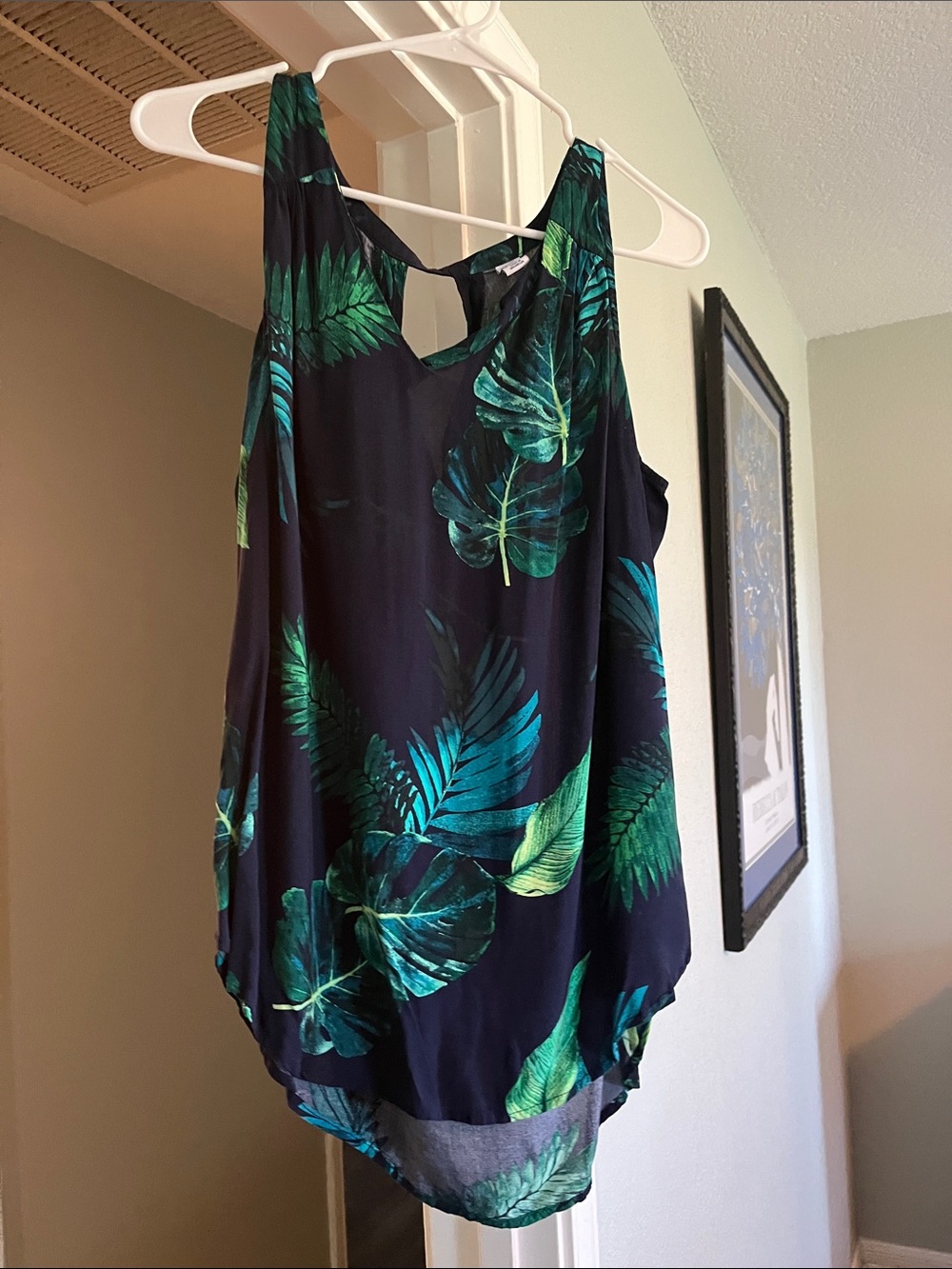 Old Navy Navy Tank Top with Green Leaf Print